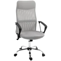 HOMCOM Silla de Oficina con Respaldo Curvo Reposacabezas y Ruedas Función Basculante y Giratoria 63x65x109-119 cm Gris Claro(m-11)