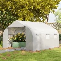 Outsunny Tunnelkas met 6 oprolbare ramen, deur met ritssluiting, scheurbestendige folie, metalen frame, 3,5 x 3 x 2 m, wit(m-9)