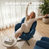 HOMCOM Swivel Accent Chair, Shell-Shaped Armchair with Spring Cushion, Metal Base, Dark Blue(m-4)