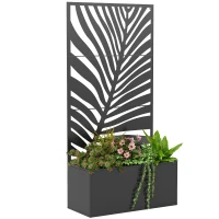 Outsunny Verhoogde plantenbak met trellis en privacybescherming, metalen plantenbak, 90 x 40 x 180 cm, zwart(m-11)