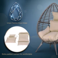 Outsunny Garden Egg Chair, Teardrop Outdoor PE Rattan Chair with Full-body Soft Padded Cushion, Grey(m-5)