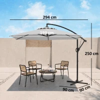 Outsunny 3(m) Cantilever Overhanging Parasol, with Cross Base - Light Grey(m-3)