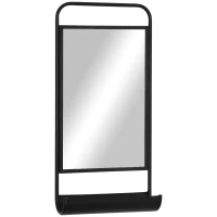 HOMCOM Specchio da Parete con Mensola Inferiore e Struttura in Metallo, 36.2x12x71.7cm, Nero(m-9)