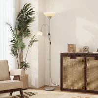 HOMCOM LED Floor Lamp for Living Room, 180cm Tall Standing Lamp, Mother and Child Uplighter with Adjustable Gooseneck, 3000K/4500K/6500K Colour Temperatures, Silver Tone(m-10)