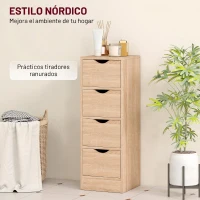 HOMCOM Armario de Baño Estrecho con 4 Cajones y Asas Ranuradas para Espacios Reducidos 29x29x83 cm Madera Natural(m-6)