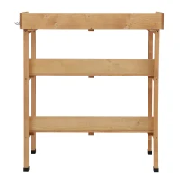 Outsunny Mesa de Jardinería de Madera con Superficie Metálica Estantes y Ganchos para Jardín Terraza 76x37x89 cm Natural(m-9)
