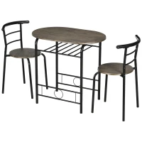 HOMCOM eetset, eettafel met 2 stoelen, keukentafel met opbergplank, zwart(m-11)
