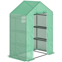 Outsunny Kas met Schappen, Mini-Kas, UV-bestendig, Netramen, Ritssluitingdeur, 143L x 74B x 190H cm, Groen