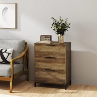 HOMCOM Cassettiera 3 Cassetti Antiribaltamento con Maniglie Nere, in Legno e Metallo, 62x35x82 cm, Marrone scuro(m-7)