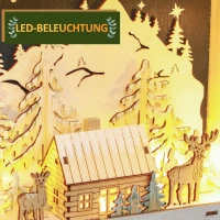 HOMCOM LED Adventskalender met Dorpstafereel, 24 Grote Lades, MDF, 34 x 7 x 34 cm, Rood(m-4)