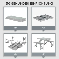 Outsunny Opvouwbare Campingtafel met 4 Stoelen, Aluminium, 85,5 x 135cm Grijs(m-4)