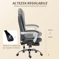 Vinsetto Poltrona da Ufficio con Telecomando e 6 Punti di Massaggio, in Tessuto Effetto Lino, 67x79x111-121 cm, Grigio(m-6)