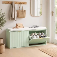 HOMCOM Bancă pentru pantofi cu pernă de șezut căptușită și sertar rabatabil pentru hol, dormitor, 104 x 26 x 47,5 cm, verde(m-6)