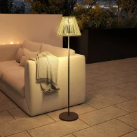 Outsunny Solar Staande Lamp Rotan met Lichtsensor 25 LED-Lichten Solarlamp in Boho-Stijl Ø33 x 135 cm(m-8)