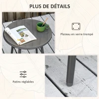 Outsunny Ensemble de jardin salon de jardin en résine tressée cadre en acier 2 fauteuils + 1 table basse coussins inclus gris(m-7)