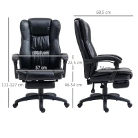 Vinsetto bureaustoel stoel directiestoel draaibare stoel met massagefunctie ligfunctie kunstleer schuim PP kunststof nylon zwart 68,5 x 68,5 x 119-127 cm(m-3)