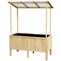 Outsunny Houten verhoogde plantenbak met dak, afwateringsgaten, voering van vliesdoek, weerbestendig, sparrenhout, 110x60x152 cm(m-10)