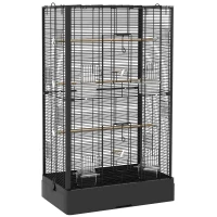 PawHut Jaula para Pájaros 61x36,5x98 cm con 8 Puertas 5 Perchas Bandeja Extraíble y 4 Comederos para Periquitos Pinzones Negro(m-1)