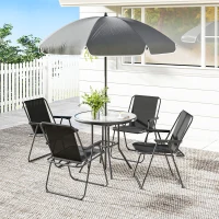 Outsunny 4 Seater Garden Furniture Set, 6 Pieces Garden Table and Chairs with Parasol for Patio, Black(m-14)