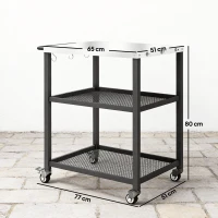 Outsunny Grillwagen 3-laags serveerwagen met verstelbaar werkblad, planken, haken en wielen 77 x 51 x 80 cm Zwart(m-3)
