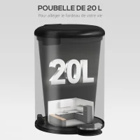 HOMCOM Poubelle de Cuisine 20 L en Métal, Poubelle à Pédale avec Couvercle à Fermeture Douce et Seau Amovible, Noir(m-4)