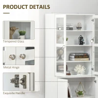 HOMCOM Modern Bookcase with Glass Doors, Display Storage Cabinet with Adjustable Shelves for Living Room, Study, Home Office, Kitchen Cupboard with Small Open Counter, White(m-6)