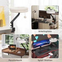PawHut katten-bureaubed, kattenbed voor op het bureau met 360° draaibaar ontwerp, verstelbare hoogte, ligbed met afneembaar machinewasbaar kussen, voor katten tot 6 kg, thuiskantoor, Crèmewit(m-6)
