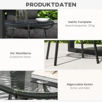 Outsunny Tuintafel boho-stijl outdoor bijzettafel, PE-rattan, gehard glas, weerbestendig, 50 cm x 50 cm x 50 cm, zwart(m-6)