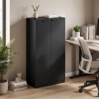 HOMCOM 120 cm Tall Storage Cabinet Cupboard, 3-Tier File Organiser Wooden Filing Cabinet, Black(m-2)