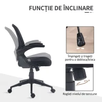 HOMCOM Scaun de birou ergonomic cu înălțime reglabilă, brațe rabatabile și material textil tip plasă, negru(m-5)
