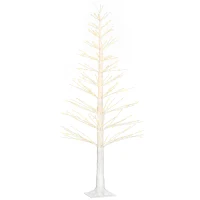 AOSOM Kunstkerstboom met LED-verlichting, 180 cm hoge kerstboom, realistische schors, Wit(m-10)