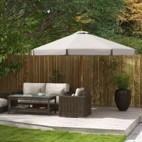Outsunny Sombrilla de Jardín Ø325 cm con Sistema de Polea Techo de Ventilación y 8 Varillas de Bambú para Patio Terraza Gris(m-2)