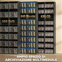 HOMCOM Mobile Porta CD a 9 Ripiani con 21 Ripiani, Scaffale Porta 835 CD/500 DVD/640 Blu-ray Salvaspazio, 100x24x175 cm, Nero(m-4)