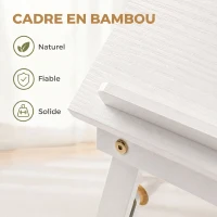 HOMCOM Table de lit pliable et réglable, plateau de lit pour ordinateur portable en bambou plateau inclinable 83,5x33x34cm blanc(m-7)