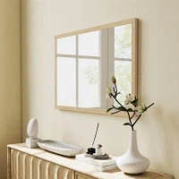 HOMCOM Wall Bathroom Mirror, 60 x 40 cm Wall-Mounted Mirror for Living Room, Bedroom, Hallway, Natural Wood Finish(m-8)