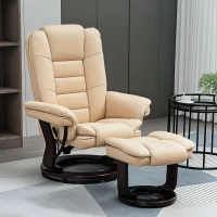 HOMCOM Faux Leather 135° Reclining Chair and Footstool - Beige(m-10)