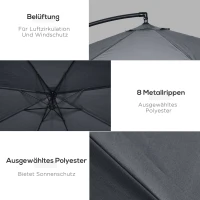Outsunny Zweefparasol Ø3 m, draaibaar, met handslinger, roestvrij staal, polyester, donkergrijs/zwart(m-5)