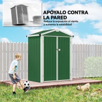 Outsunny Cobertizo de Jardín Exterior 1,1 m² 133x87x178 cm con 2 Puertas Abatibles Techo a Dos Aguas y Guantes Verde(m-6)