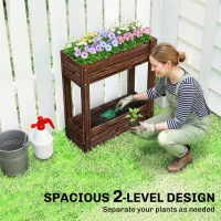 Outsunny 2-Tier Wooden Raised Planter, Raised Garden Bed on Legs with Drainage Holes and Bed Liner, Elevated Garden Planter(m-4)