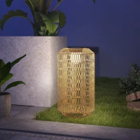 Outsunny Lámpara de Jardín de Ratán Sintético con Luces LED Encendido y Apagado Automático Diseño Bohemio Ø30x55 cm Natural(m-10)