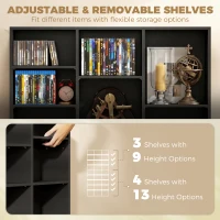 HOMCOM 835 CD/500 DVD Storage Unit, Blu-ray Media Storage Shelf with 27 Compartments and 21 Adjustable Shelves, Black(m-5)