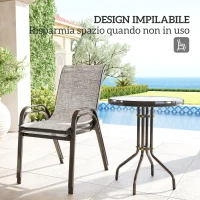 Outsunny Set da Giardino 3pz con 2 Sedie da Giardino 54x71x93 cm e Tavolino Rotondo Ø60x71 cm in Acciaio Grigio(m-5)