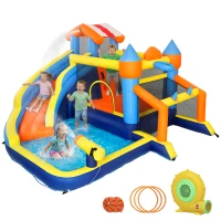 AIYAPLAY Château gonflable avec souffleur 8 en 1, parc aquatique, toboggan, trampoline, piscine à balles, multicolore(m-12)