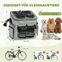 PawHut Hondenmand voor op de Fiets Voorop Draagbaar Hondenfietskorf met Veiligheidslijn Kussen Kom voor Kleine Honden tot 5 kg Lichtgrijs(m-3)