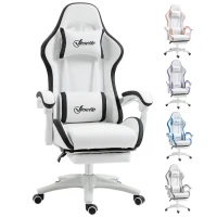 Vinsetto Computer Gaming Chair, PU Leather Desk Chair with Footrest, Swivel Task Chair with 135° Reclining Back and Lumbar Support, PC Chair for Adults, White and Black(m-14)