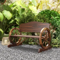 Outsunny 2-zits tuinbank met wiel-armleuningen, rustieke outdoorbank voor terras, veranda, vurenhout, bruin(m-9)