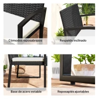 Outsunny Banco de Ratán Sintético para 2 Personas 103x58x78 cm con Cojín Respaldo Inclinado y Estructura de Acero Galvanizado(m-7)