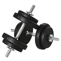 HOMCOM Set Gantere cu Greutăți de 20 kg (4x2.5 kg, 4x1.5 kg) cu 8 Discuri și 2 Gantere de 2 kg, 43x18x7.5 cm, Negru(m-1)