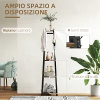 HOMCOM Appendiabiti da Terra con 8 Ganci, 3 Ripiani e Mensola Superiore, 42x42x170 cm, Marrone(m-5)