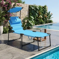 Outsunny Espreguiçadeira de Jardim com Toldo Ajustável Encosto Regulável em 4 Níveis Apoio de Cabeça para Terraço 70x200x45 cm Azul Claro(m-2)